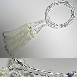 女性用数珠 水晶5mm玉 サファイヤ仕立て 二重（八宗兼用） 白房