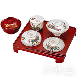 Kutani ware Children's set, Helmet pattern, With set, bowl and chopsticks
