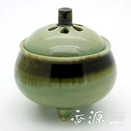 京焼 香炉 緑釉鉄窯変